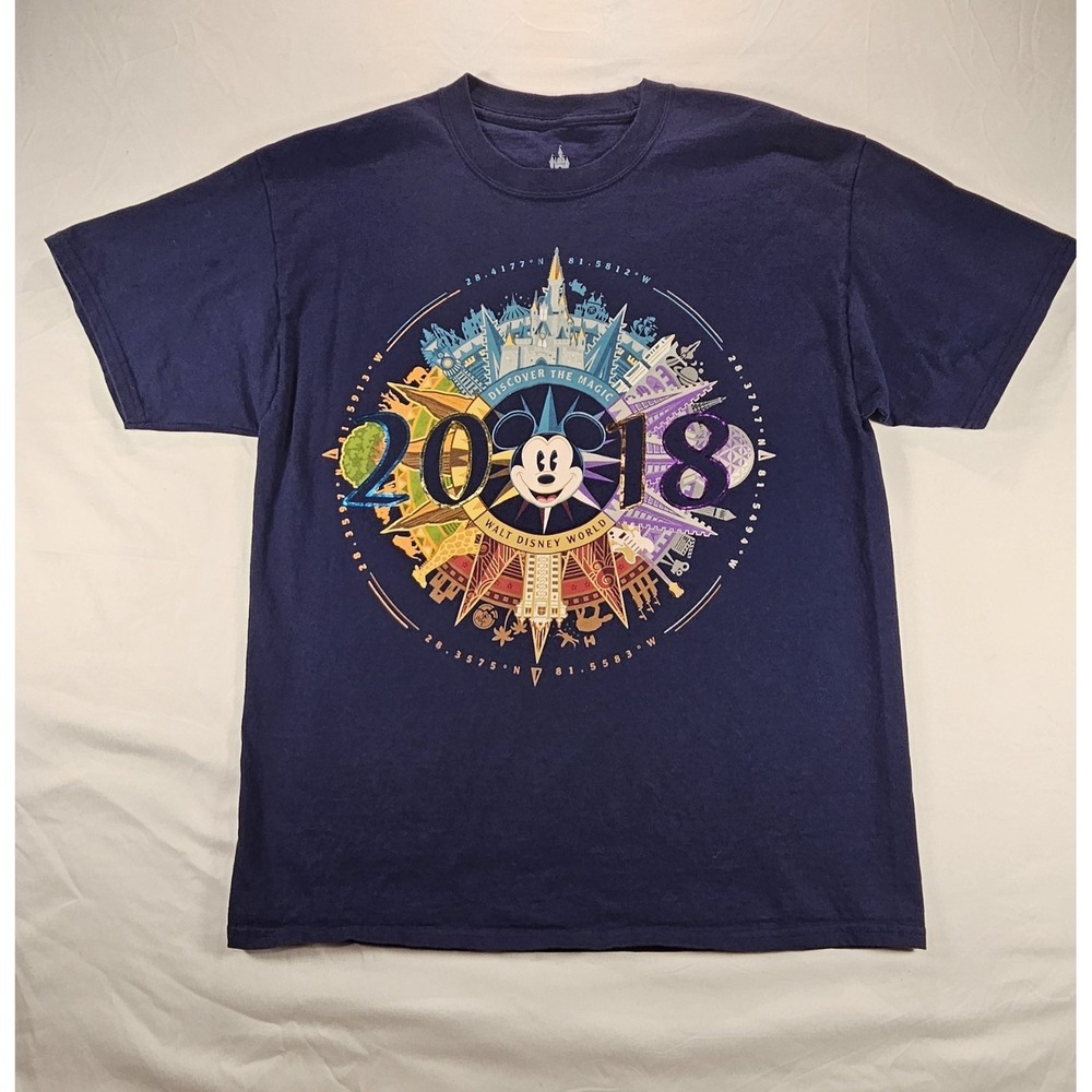 Disney Parks 2018 Walt Disney World Mickey Compass Graphic‎ T-Shirt Navy Size L
